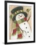 Snowman with Green Bird-Beverly Johnston-Framed Giclee Print