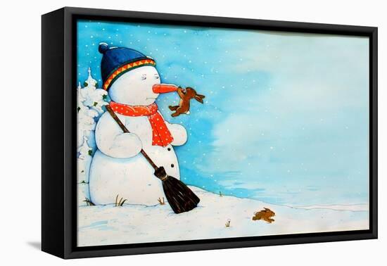 Snowman with Little Rabbit, 2012-Christian Kaempf-Framed Stretched Canvas