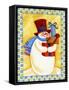 Snowman with Presents-Beverly Johnston-Framed Stretched Canvas