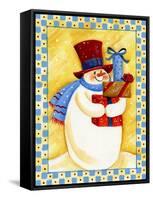 Snowman with Presents-Beverly Johnston-Framed Stretched Canvas