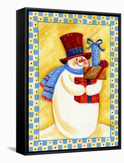 Snowman with Presents-Beverly Johnston-Framed Stretched Canvas