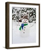 Snowman with Scarf and Hat in Winter Scene-null-Framed Photographic Print