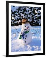 Snowman with Scarf and Hat in Winter Scene-null-Framed Photographic Print