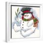 Snowman with Scarf-Beverly Johnston-Framed Giclee Print