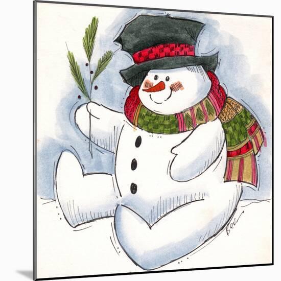 Snowman with Scarf-Beverly Johnston-Mounted Giclee Print