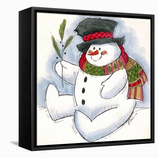 Snowman with Scarf-Beverly Johnston-Framed Stretched Canvas