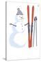 Snowman with Skis-Lantern Press-Stretched Canvas