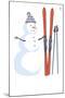 Snowman with Skis-Lantern Press-Mounted Art Print