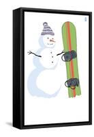 Snowman with Snowboard-Lantern Press-Framed Stretched Canvas