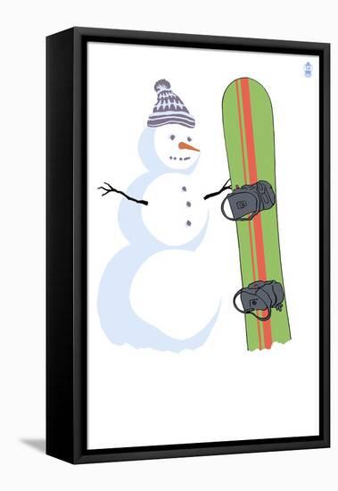 Snowman with Snowboard-Lantern Press-Framed Stretched Canvas