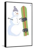 Snowman with Snowboard-Lantern Press-Framed Stretched Canvas