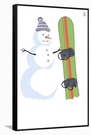 Snowman with Snowboard-Lantern Press-Framed Stretched Canvas