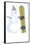 Snowman with Snowboard-Lantern Press-Framed Stretched Canvas