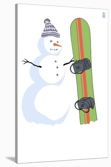 Snowman with Snowboard-Lantern Press-Stretched Canvas