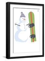 Snowman with Snowboard-Lantern Press-Framed Art Print