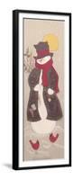 Snowman with Top Hat, Scarf, and Jacket Holding Tree Branch with 2 Red Birds-Beverly Johnston-Framed Premium Giclee Print