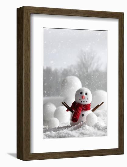 Snowman with Winter Snow Background-Sandralise-Framed Photographic Print