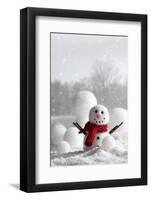 Snowman with Winter Snow Background-Sandralise-Framed Photographic Print