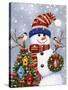 Snowman with Wreath-William Vanderdasson-Stretched Canvas