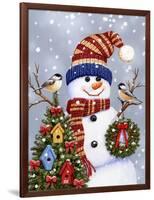 Snowman with Wreath-William Vanderdasson-Framed Giclee Print