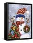 Snowman with Wreath-William Vanderdasson-Framed Stretched Canvas