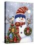 Snowman with Wreath-William Vanderdasson-Stretched Canvas