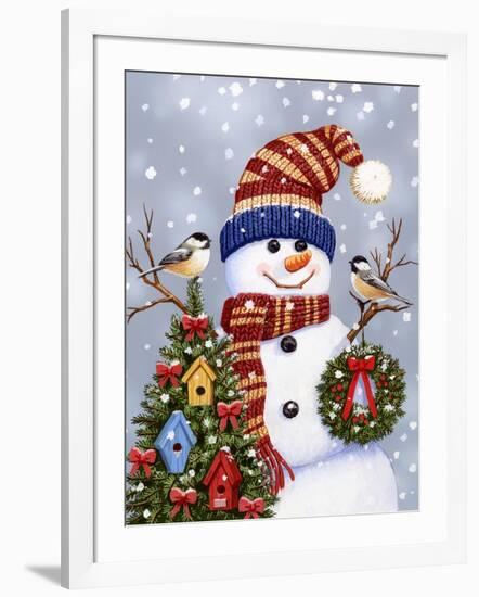 Snowman with Wreath-William Vanderdasson-Framed Giclee Print