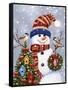 Snowman with Wreath-William Vanderdasson-Framed Stretched Canvas