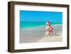 Snowmans Family at Sea Beach in Santa Hat. New Years and Christmas-EMprize-Framed Photographic Print