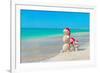 Snowmans Family at Sea Beach in Santa Hat. New Years and Christmas-EMprize-Framed Photographic Print