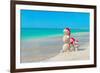 Snowmans Family at Sea Beach in Santa Hat. New Years and Christmas-EMprize-Framed Photographic Print