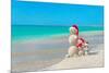 Snowmans Family at Sea Beach in Santa Hat. New Years and Christmas-EMprize-Mounted Photographic Print