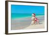 Snowmans Family at Sea Beach in Santa Hat. New Years and Christmas-EMprize-Framed Photographic Print