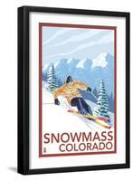 Snowmass, Colorado - Downhill Skier-Lantern Press-Framed Art Print