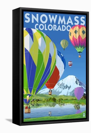 Snowmass, Colorado - Hot Air Balloons-Lantern Press-Framed Stretched Canvas