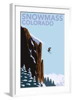 Snowmass, Colorado - Skier Jumping-Lantern Press-Framed Art Print