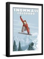 Snowmass, Colorado - Snowboarder Jumping-Lantern Press-Framed Art Print