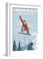 Snowmass, Colorado - Snowboarder Jumping-Lantern Press-Framed Art Print