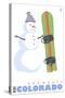 Snowmass, Colorado, Snowman with Snowboard-Lantern Press-Stretched Canvas