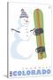 Snowmass, Colorado, Snowman with Snowboard-Lantern Press-Stretched Canvas