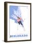 Snowmass, Colorado, Stylized Skier-Lantern Press-Framed Art Print