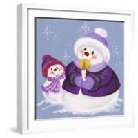 Snowmen in Purple with Candle-Beverly Johnston-Framed Giclee Print