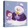 Snowmen in Purple with Candle-Beverly Johnston-Stretched Canvas