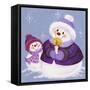 Snowmen in Purple with Candle-Beverly Johnston-Framed Stretched Canvas