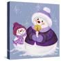 Snowmen in Purple with Candle-Beverly Johnston-Stretched Canvas