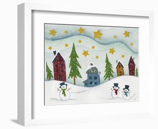 Snowmen in Town-Beverly Johnston-Framed Giclee Print