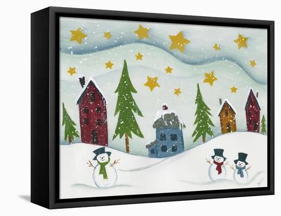 Snowmen in Town-Beverly Johnston-Framed Stretched Canvas