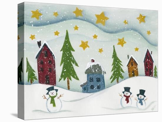 Snowmen in Town-Beverly Johnston-Stretched Canvas