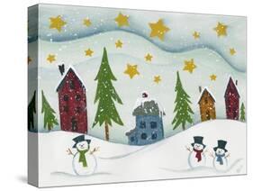 Snowmen in Town-Beverly Johnston-Stretched Canvas