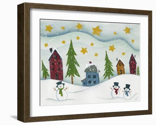 Snowmen in Town-Beverly Johnston-Framed Giclee Print